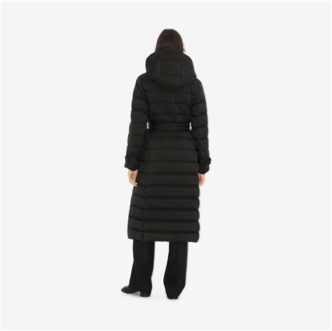 Long Nylon Puffer Coat in Black 